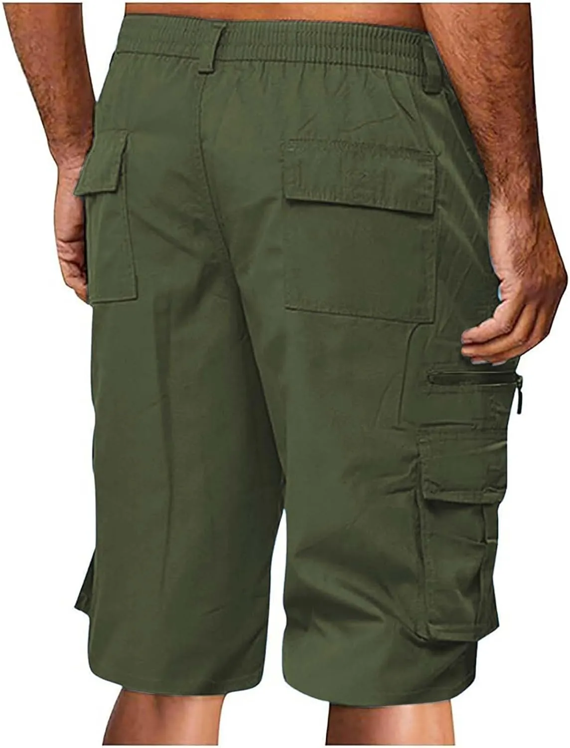 Cargo Shorts for Men Casual Fashion Solid Color Short with Multi-Pocket Elastic Waist Zipper Hiking Pants Outfits