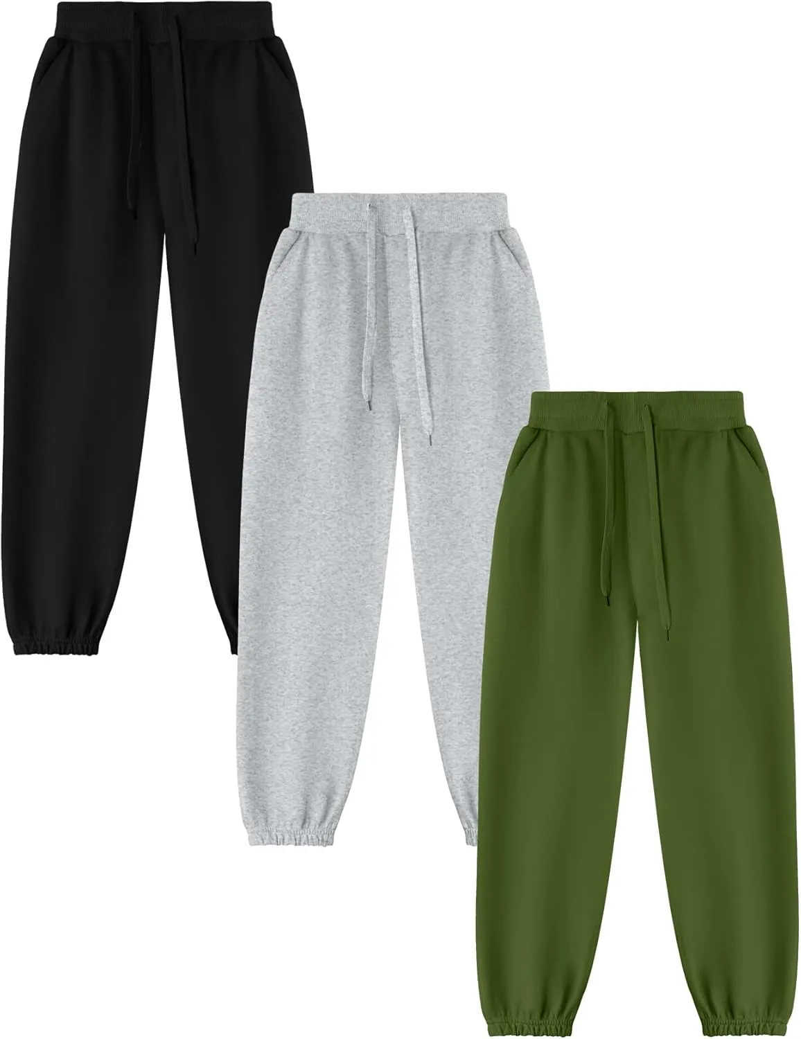 Kissonic 3 Pack Boys Girls Sweatpants Active Joggers Kids Elastic Waist Athletic Jogger Pants with Pockets Drawstring