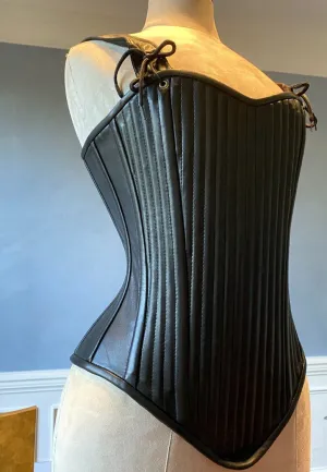 Lambskin full bust vintage historical pattern corset with shoulder straps (40  steel bones). Different colors of leather are available