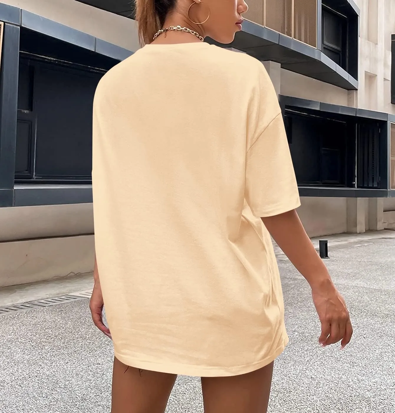 Lauweion Women Drop Shoulder East Hampton Letter T-Shirt Oversized Graphic Baggy Trendy Tee Shirt Top
