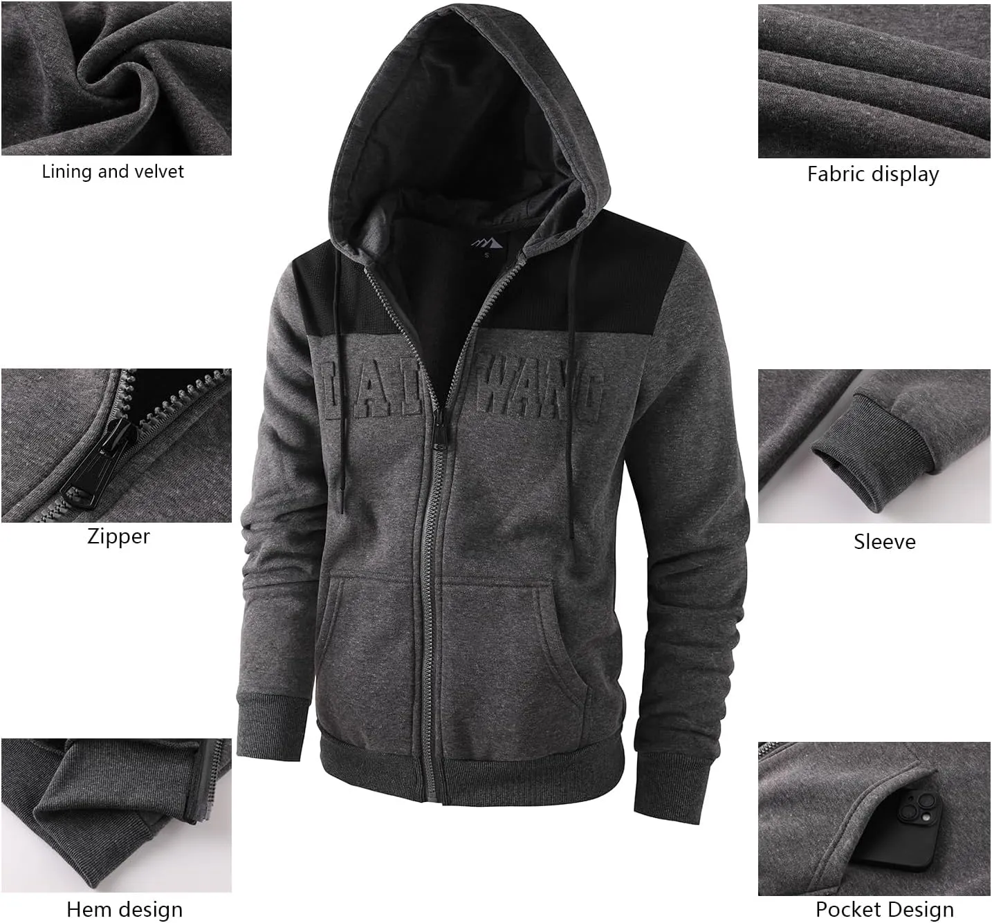 Men's Full Zip Fleece Hoodie Lightweight Athletic Performance Sweatshirt Jacket with Pocket