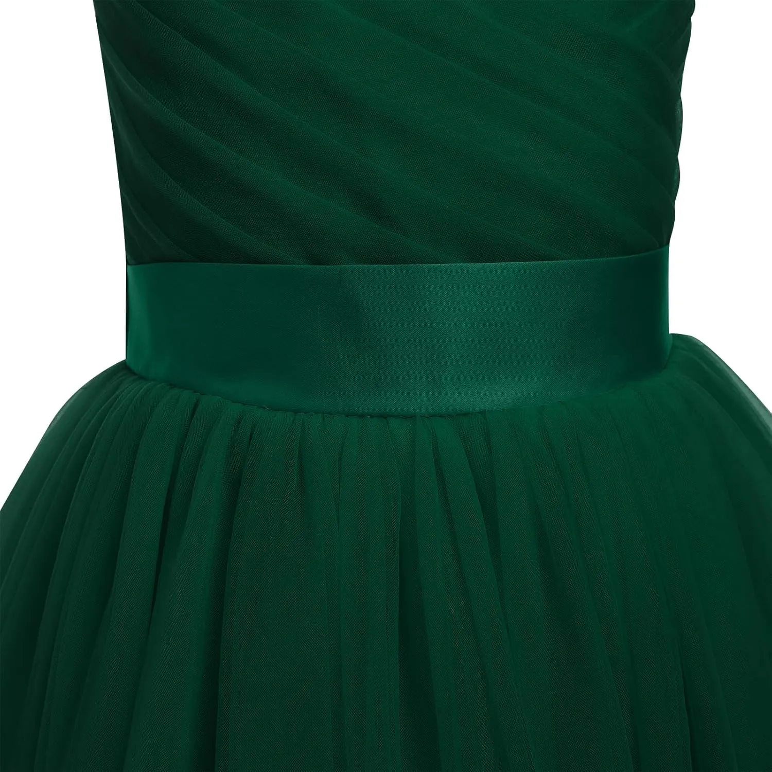 OBEEII Flower Girl Dress for Wedding Pleated V Neck Satin Tulle Princess Dress Junior Bridesmaids Pageant Formal Ball Gown