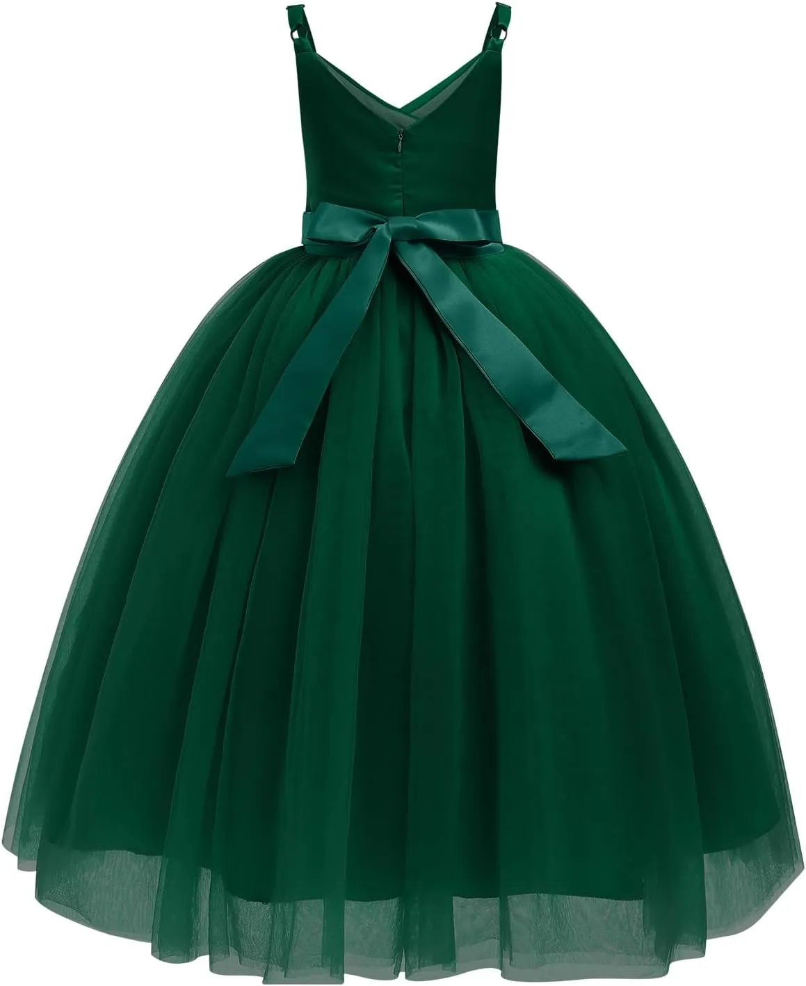 OBEEII Flower Girl Dress for Wedding Pleated V Neck Satin Tulle Princess Dress Junior Bridesmaids Pageant Formal Ball Gown