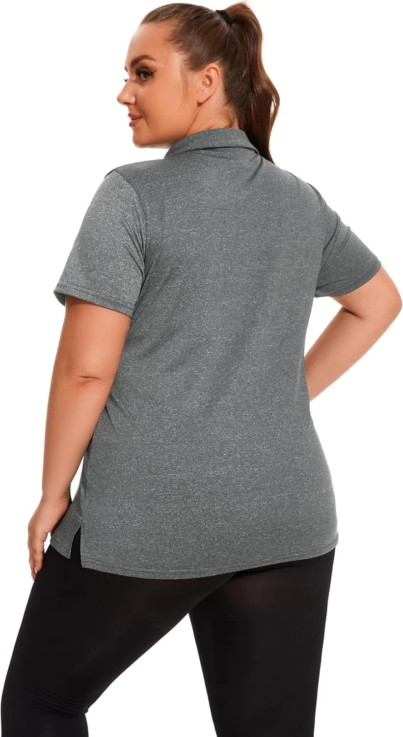 Plus Size Polo Shirts for Women Short Sleeve Golf Shirts V Neck Loose Fit Tennis Shirts Quick-Drying Workout Tops