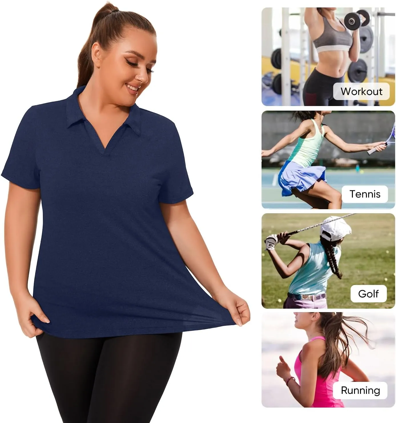 Plus Size Polo Shirts for Women Short Sleeve Golf Shirts V Neck Loose Fit Tennis Shirts Quick-Drying Workout Tops