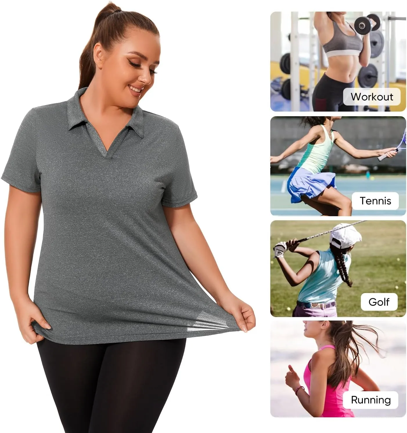 Plus Size Polo Shirts for Women Short Sleeve Golf Shirts V Neck Loose Fit Tennis Shirts Quick-Drying Workout Tops