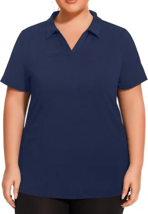 Plus Size Polo Shirts for Women Short Sleeve Golf Shirts V Neck Loose Fit Tennis Shirts Quick-Drying Workout Tops