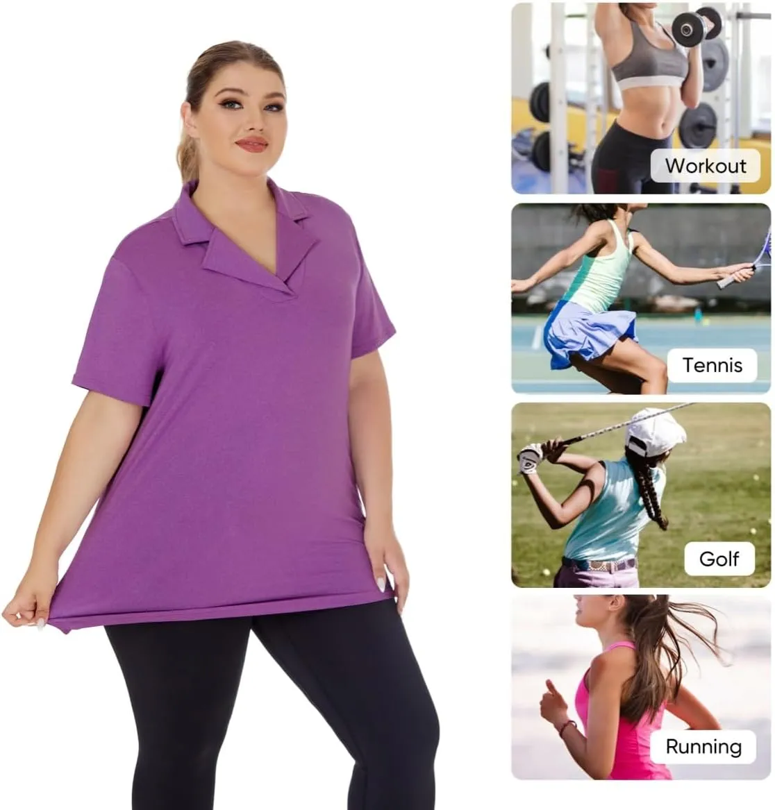 Plus Size Polo Shirts for Women Short Sleeve Golf Shirts V Neck Loose Fit Tennis Shirts Quick-Drying Workout Tops