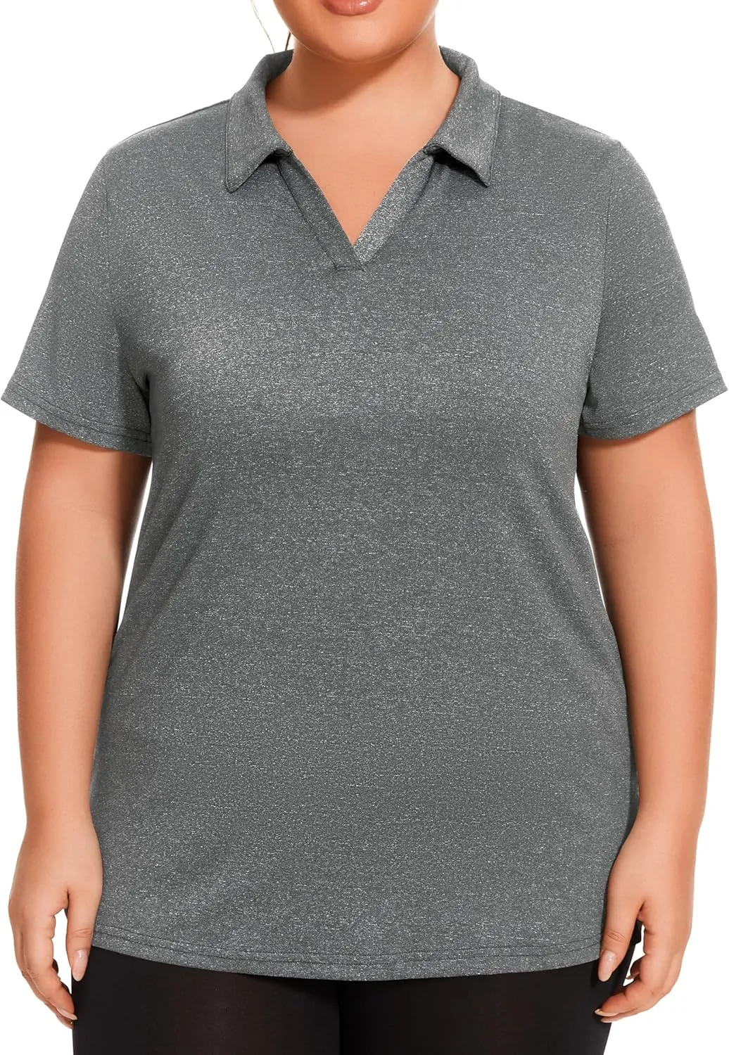 Plus Size Polo Shirts for Women Short Sleeve Golf Shirts V Neck Loose Fit Tennis Shirts Quick-Drying Workout Tops