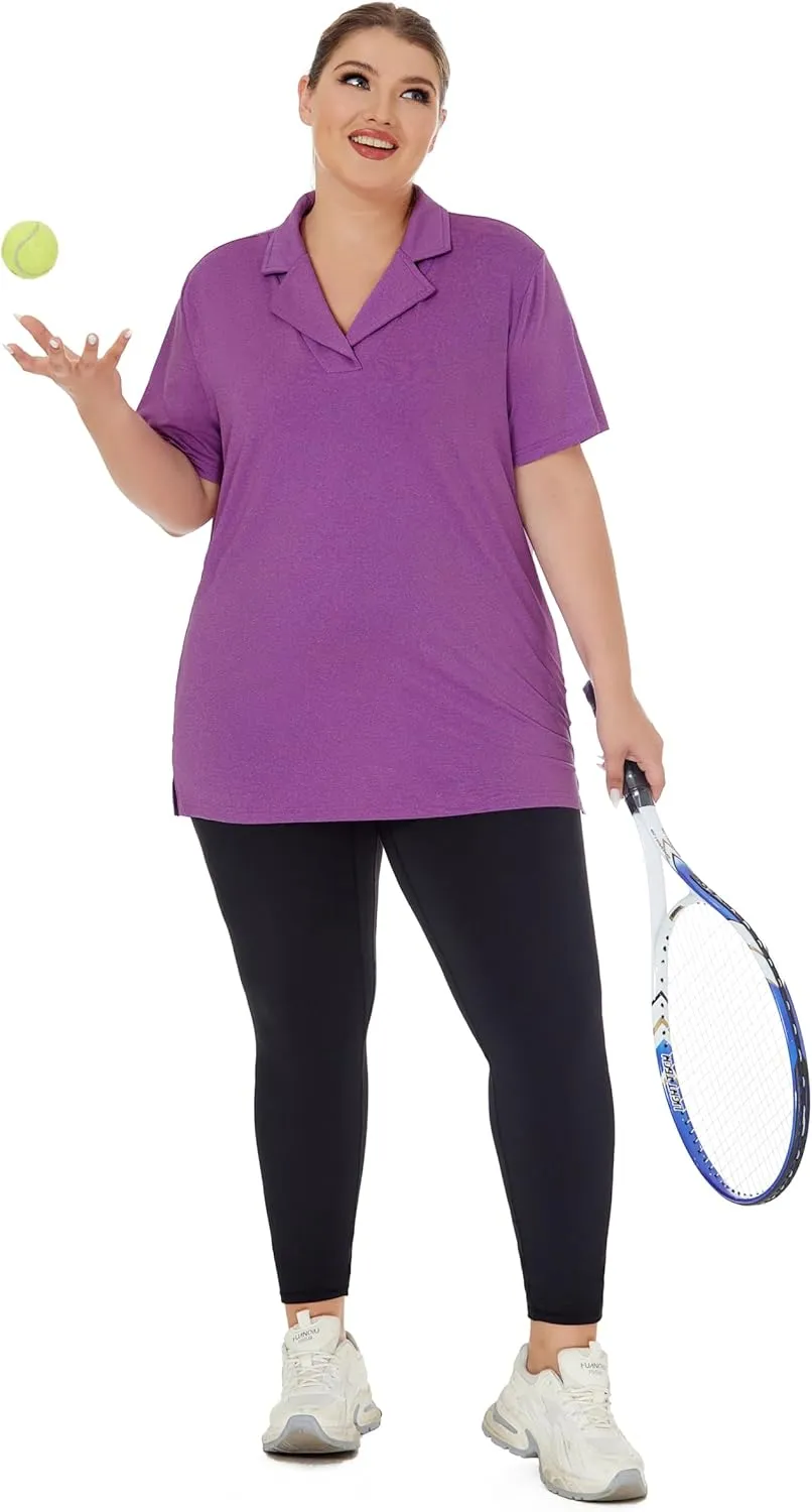 Plus Size Polo Shirts for Women Short Sleeve Golf Shirts V Neck Loose Fit Tennis Shirts Quick-Drying Workout Tops