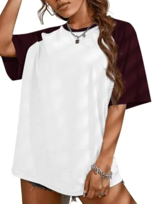 Remidoo Womens Short Sleeve Oversized T Shirt Color Block Crew Neck Casual Tee Tops