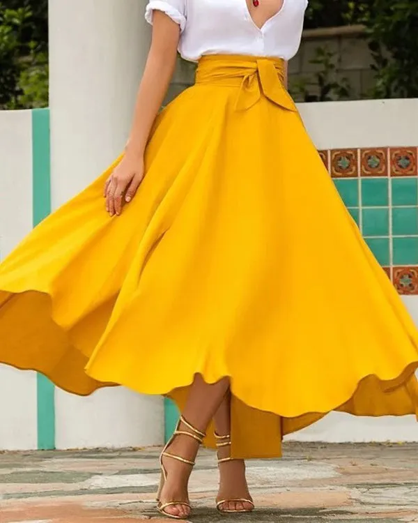 Solid Color Swing Belt Skirt