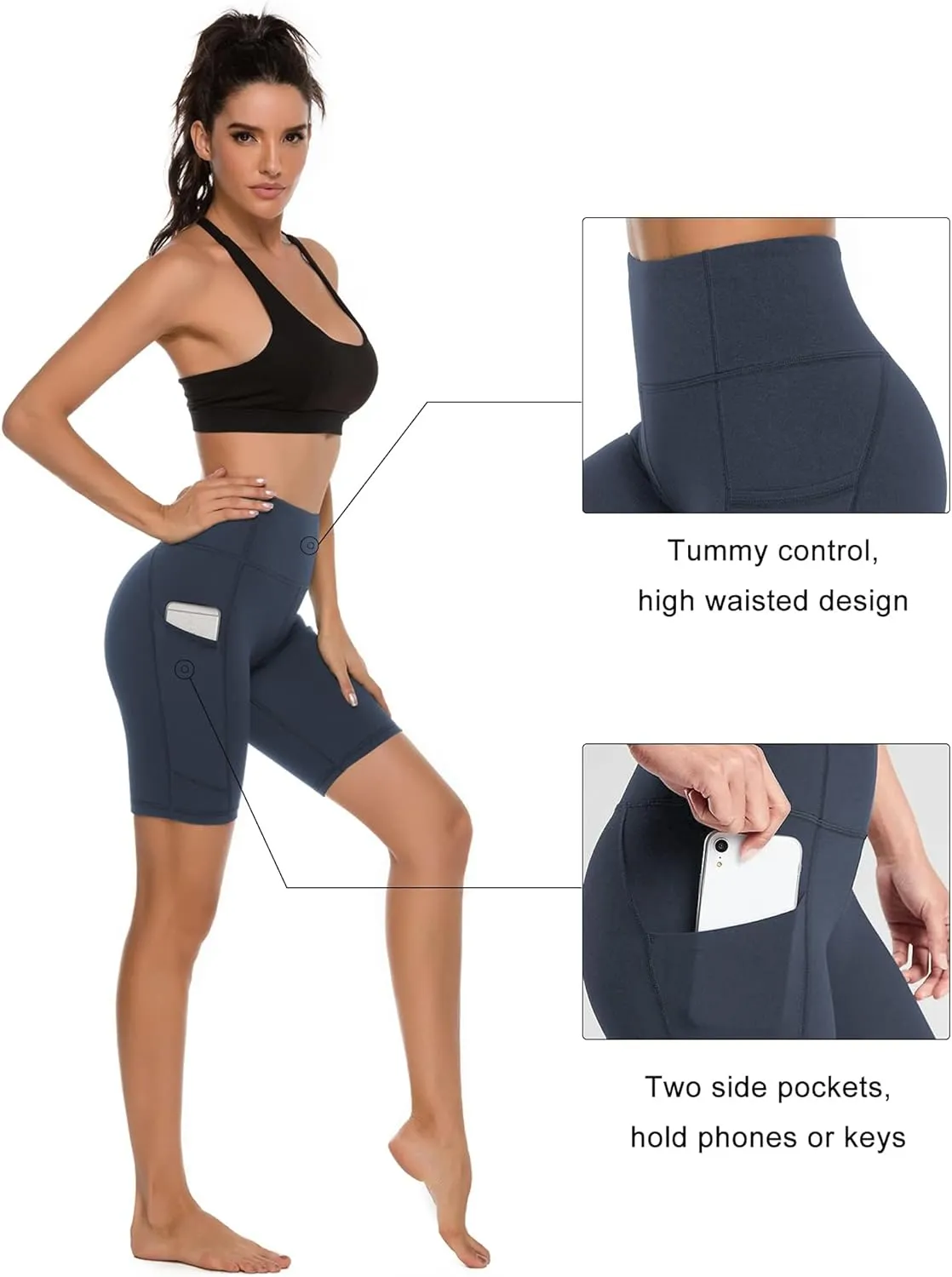 Stelle Women's 8"/ 5" High Waist Biker Shorts Yoga Shorts with Pockets Tummy Control Workout Shorts for Running Gym