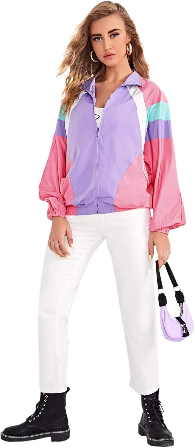 SweatyRocks Women's Casual Lightweight Color Block Bomber Jacket
