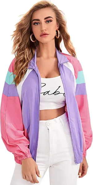 SweatyRocks Women's Casual Lightweight Color Block Bomber Jacket
