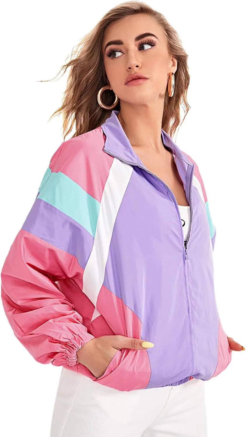 SweatyRocks Women's Casual Lightweight Color Block Bomber Jacket
