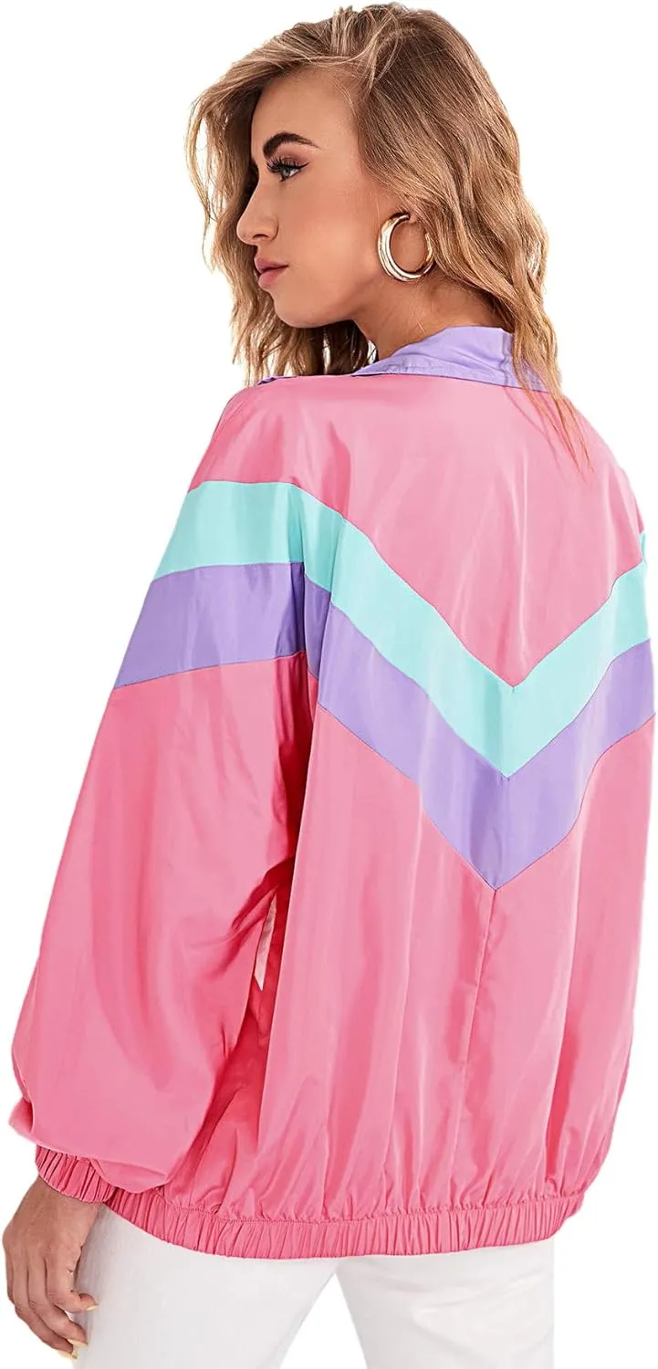 SweatyRocks Women's Casual Lightweight Color Block Bomber Jacket