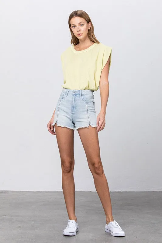 TEEK - Light Wash High Waist Denim Shorts