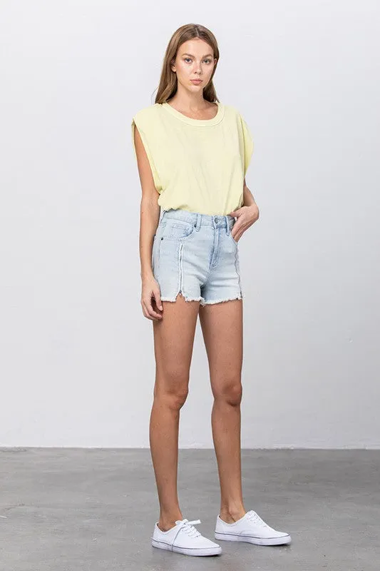 TEEK - Light Wash High Waist Denim Shorts