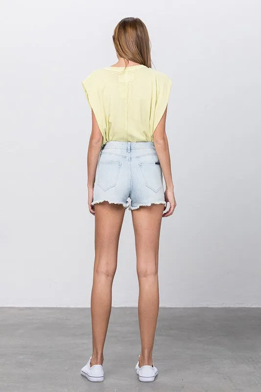 TEEK - Light Wash High Waist Denim Shorts