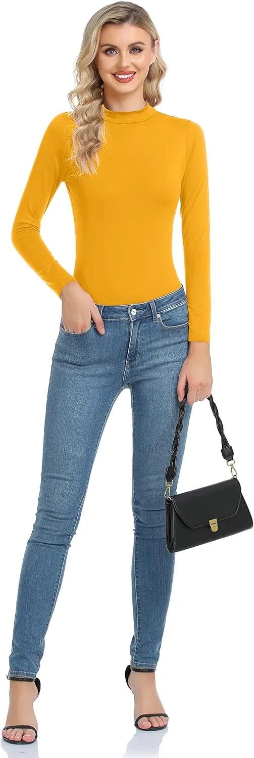 Women's Basic Long Sleeve Thermal Top Lightweight Mock Neck Shirts Slim Fit Layer Soft Top