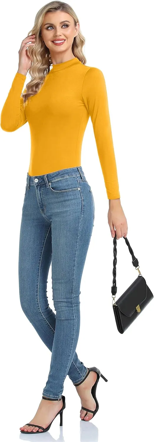 Women's Basic Long Sleeve Thermal Top Lightweight Mock Neck Shirts Slim Fit Layer Soft Top