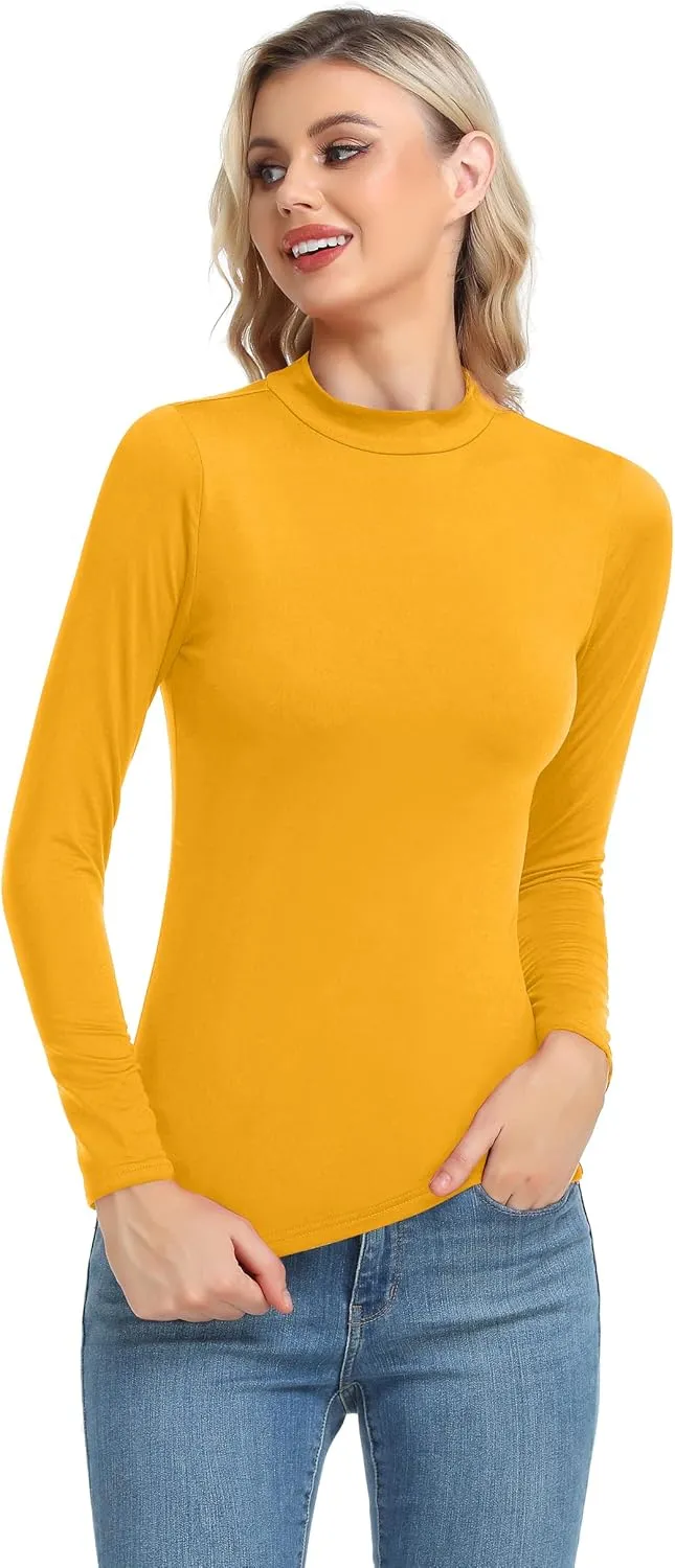 Women's Basic Long Sleeve Thermal Top Lightweight Mock Neck Shirts Slim Fit Layer Soft Top
