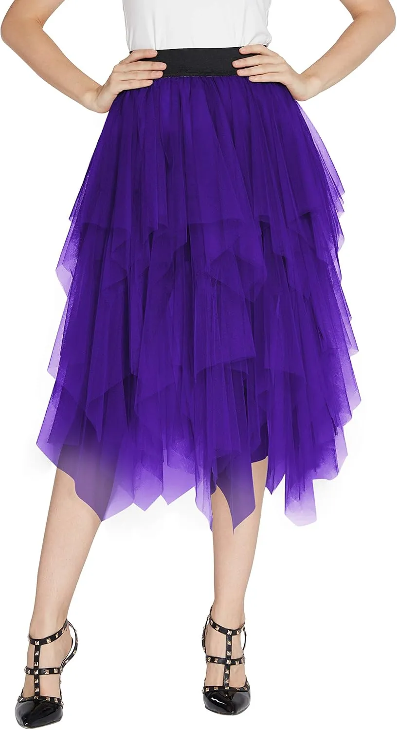 Women's Elegant Mesh Layered Tulle Skirt Sheer Tutu Skirt Midi Skirts