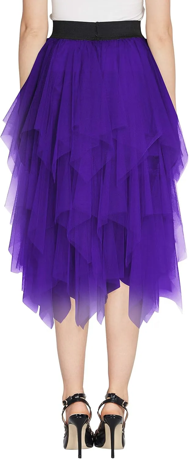 Women's Elegant Mesh Layered Tulle Skirt Sheer Tutu Skirt Midi Skirts