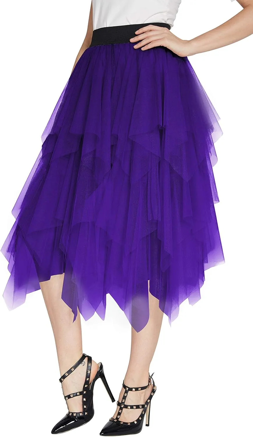 Women's Elegant Mesh Layered Tulle Skirt Sheer Tutu Skirt Midi Skirts