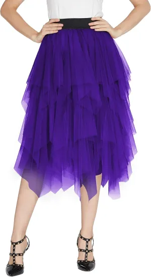 Women's Elegant Mesh Layered Tulle Skirt Sheer Tutu Skirt Midi Skirts