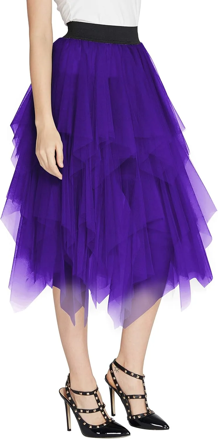 Women's Elegant Mesh Layered Tulle Skirt Sheer Tutu Skirt Midi Skirts