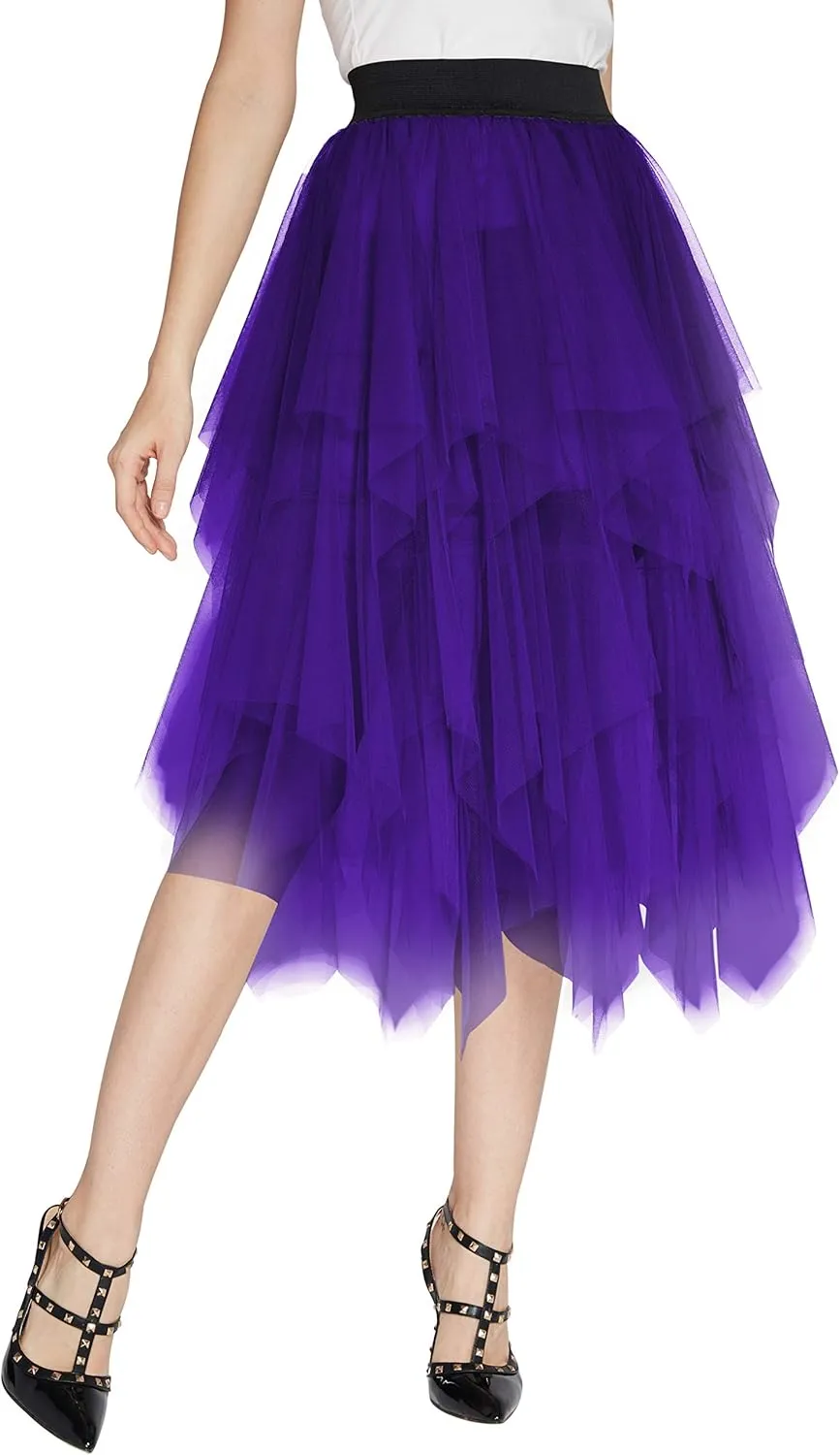 Women's Elegant Mesh Layered Tulle Skirt Sheer Tutu Skirt Midi Skirts