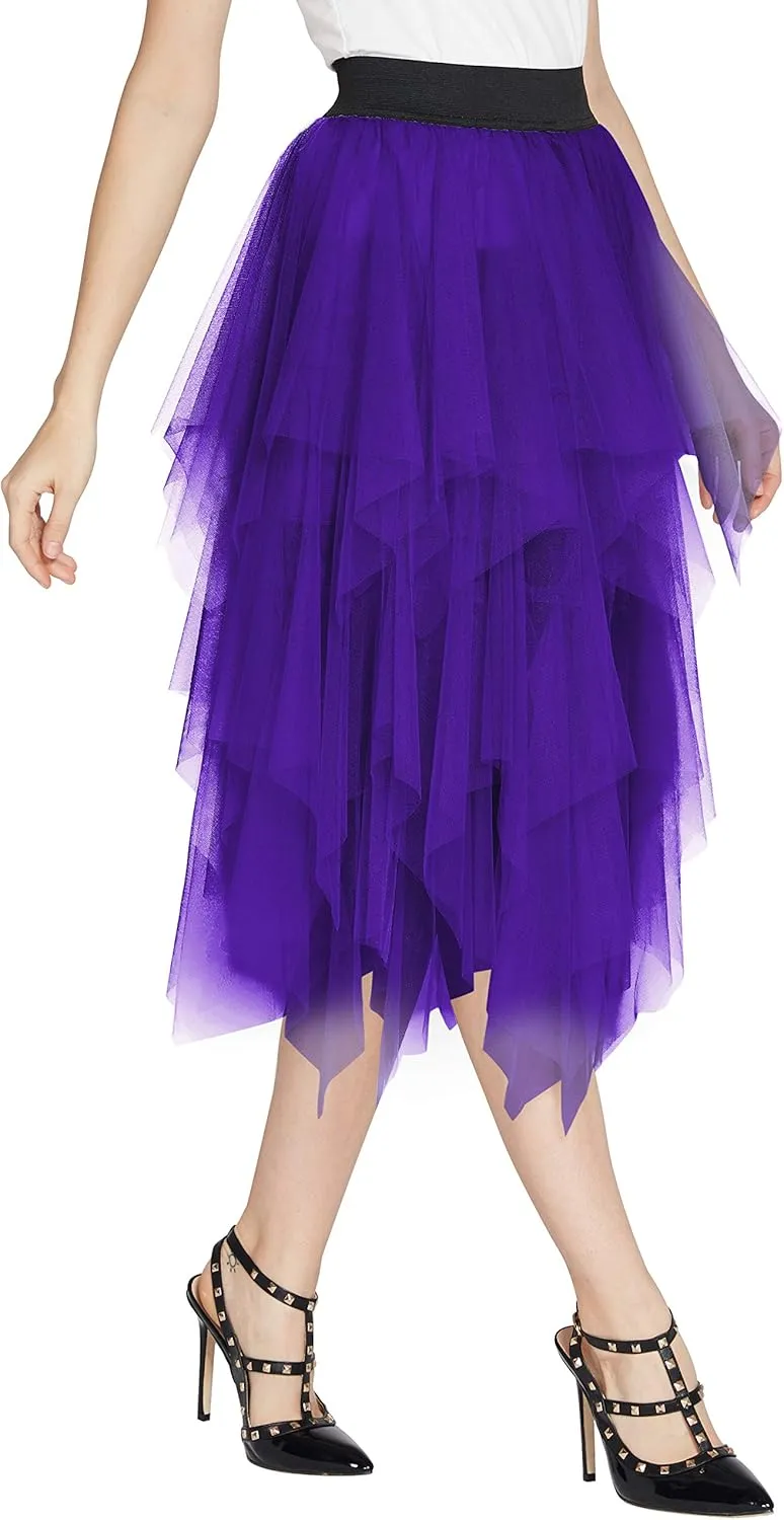 Women's Elegant Mesh Layered Tulle Skirt Sheer Tutu Skirt Midi Skirts