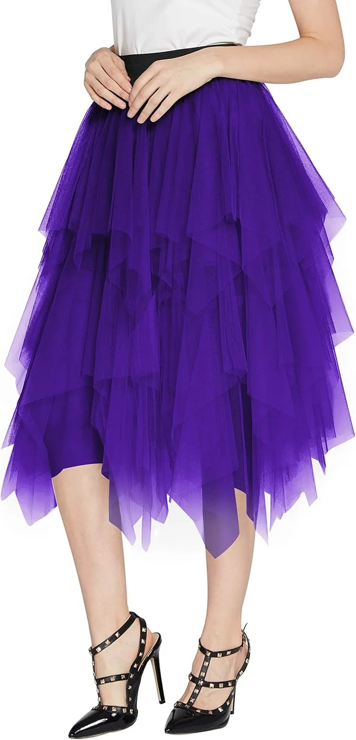 Women's Elegant Mesh Layered Tulle Skirt Sheer Tutu Skirt Midi Skirts