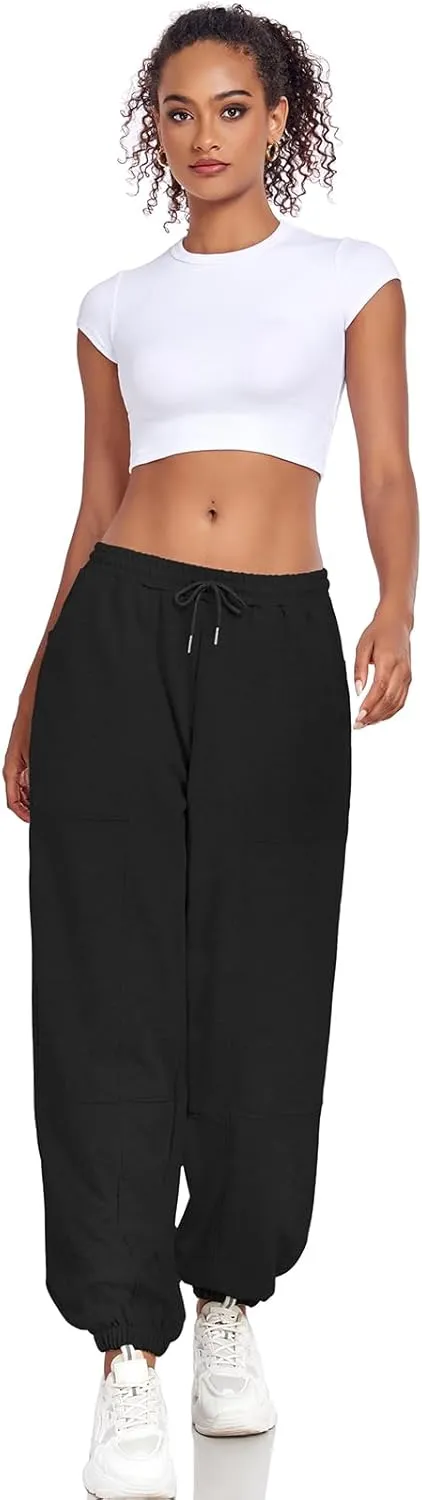 Women's High Waisted Sweatpants Casual Workout Active Joggers Pants Y2k Trendy Lounge Trousers with Pockets