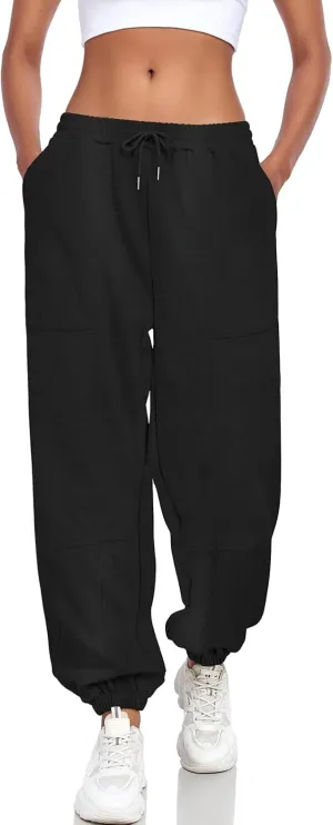 Women's High Waisted Sweatpants Casual Workout Active Joggers Pants Y2k Trendy Lounge Trousers with Pockets