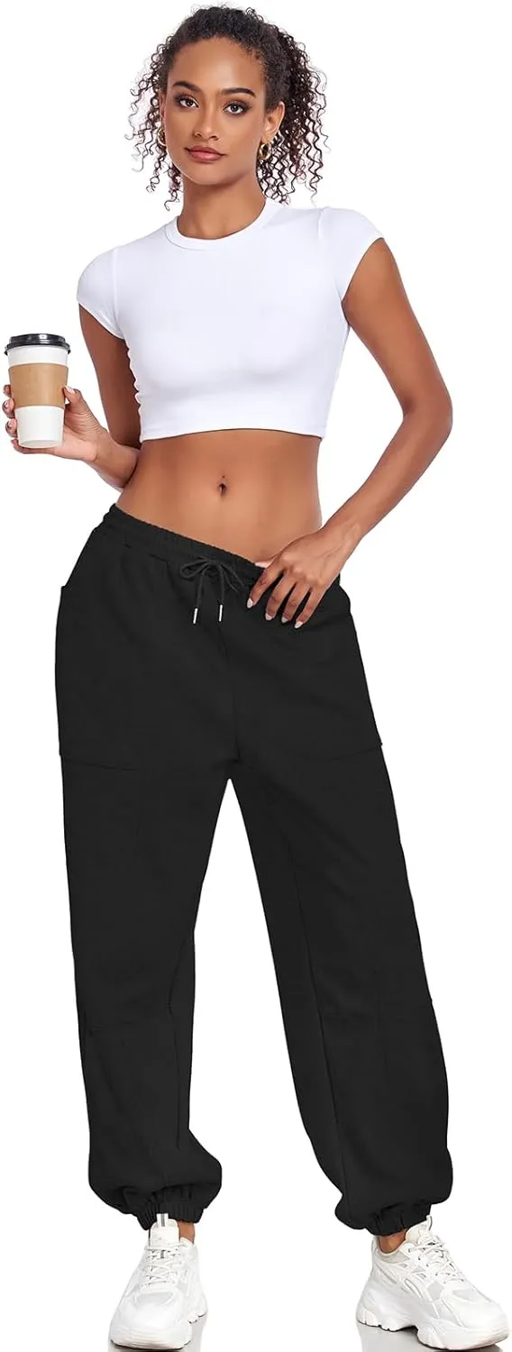 Women's High Waisted Sweatpants Casual Workout Active Joggers Pants Y2k Trendy Lounge Trousers with Pockets