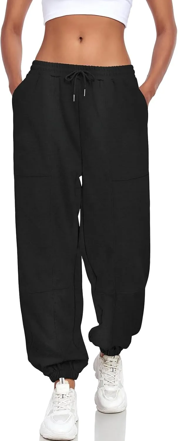 Women's High Waisted Sweatpants Casual Workout Active Joggers Pants Y2k Trendy Lounge Trousers with Pockets