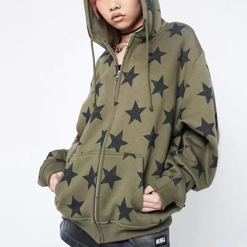 yamerbo Vintage Y2K Clothes Emo Zip Up Hoodie Long Sleeve Oversized Hooded Sweatshirt Harajuku Aesthetic Streetwear Jacket