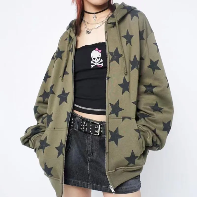 yamerbo Vintage Y2K Clothes Emo Zip Up Hoodie Long Sleeve Oversized Hooded Sweatshirt Harajuku Aesthetic Streetwear Jacket